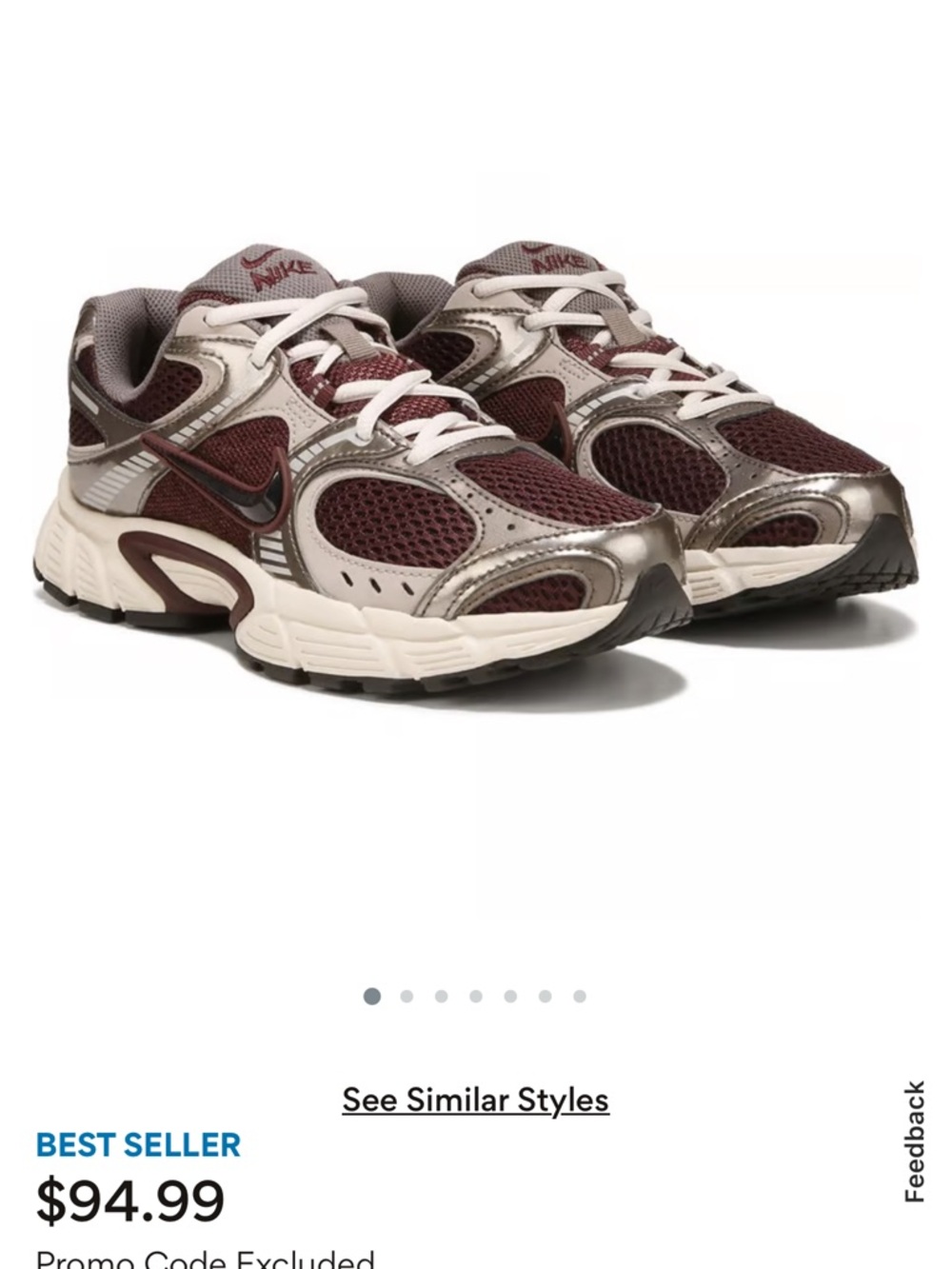 Nike Women's Maroon Silver White Athletic Sneakers